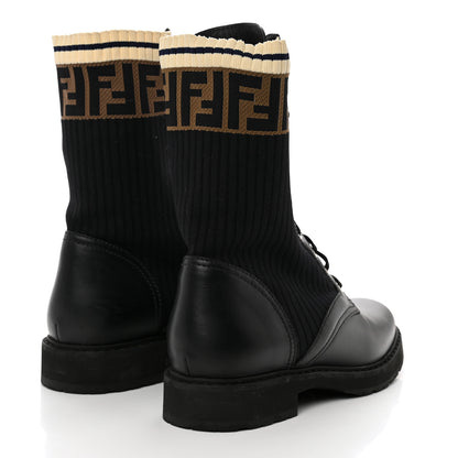 Fendi Calfskin Stretch Fabric Rockoko Biker Boots 41 Tobacco Black Marino 4 of 7