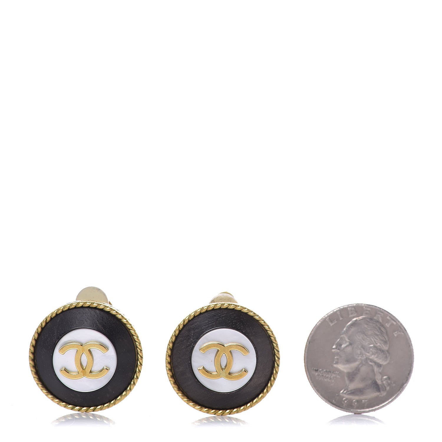 Chanel Enamel CC Clip On Earrings Black Gold 2 of 7