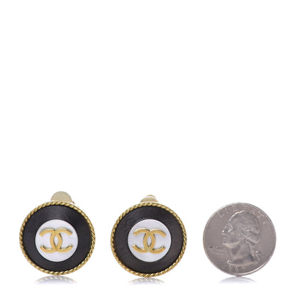 Chanel Enamel CC Clip On Earrings Black Gold 2 of 7