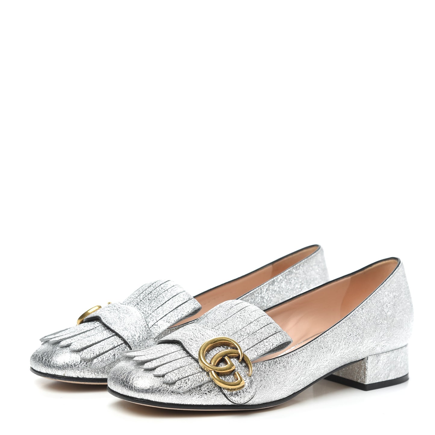 Galassia GG Marmont Fringe 25mm Loafer Pumps 37 Argento