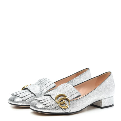 Gucci Galassia GG Marmont Fringe 25mm Loafer Pumps 37 Argento 3 of 7