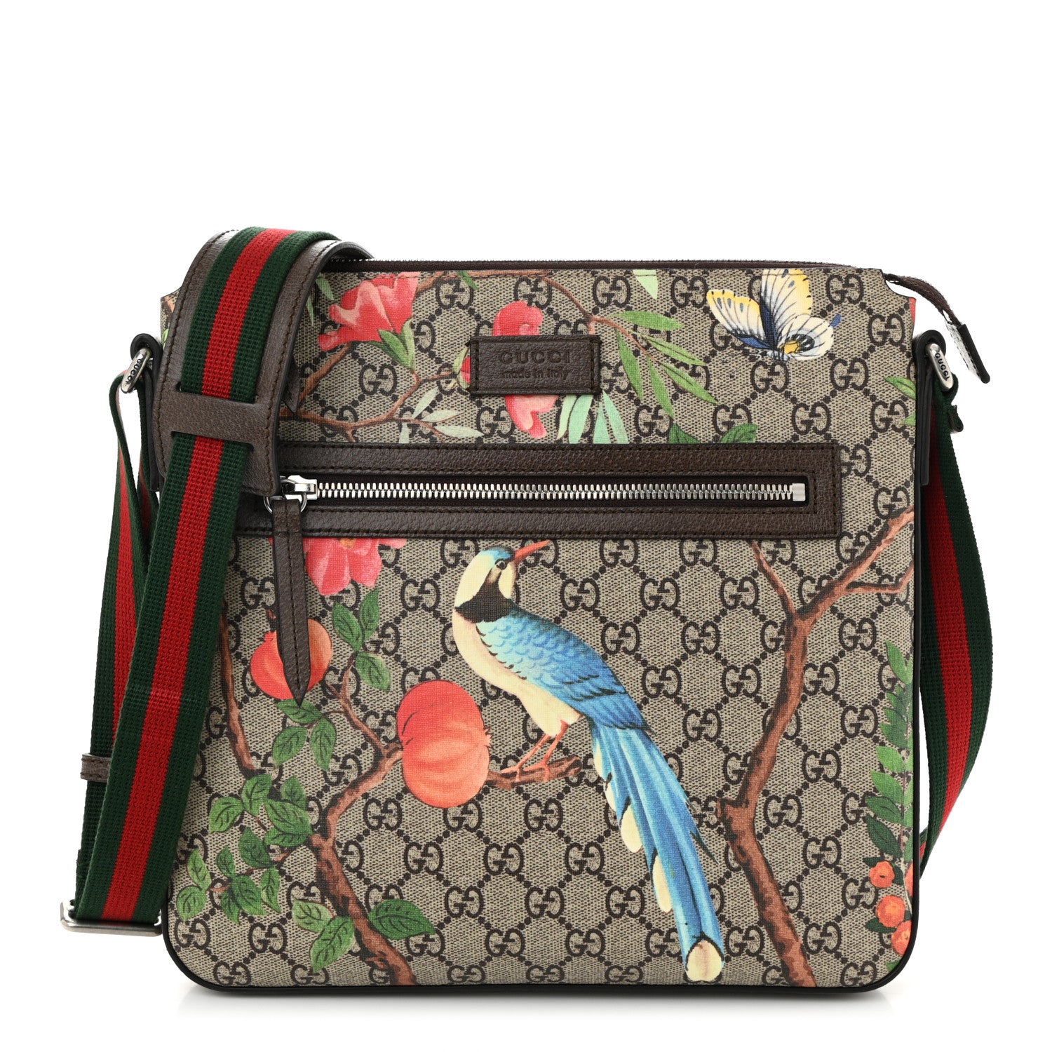 Gucci GG Supreme Monogram Tian Web Medium Flat Messenger Beige Multicolor New Acero 1 of 10