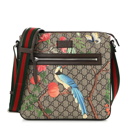 Gucci GG Supreme Monogram Tian Web Medium Flat Messenger Beige Multicolor New Acero 1 of 10