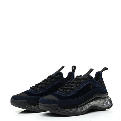 Chanel Suede Calfskin Velvet Grosgrain CC Sneakers 37 Navy Blue Black 3 of 9