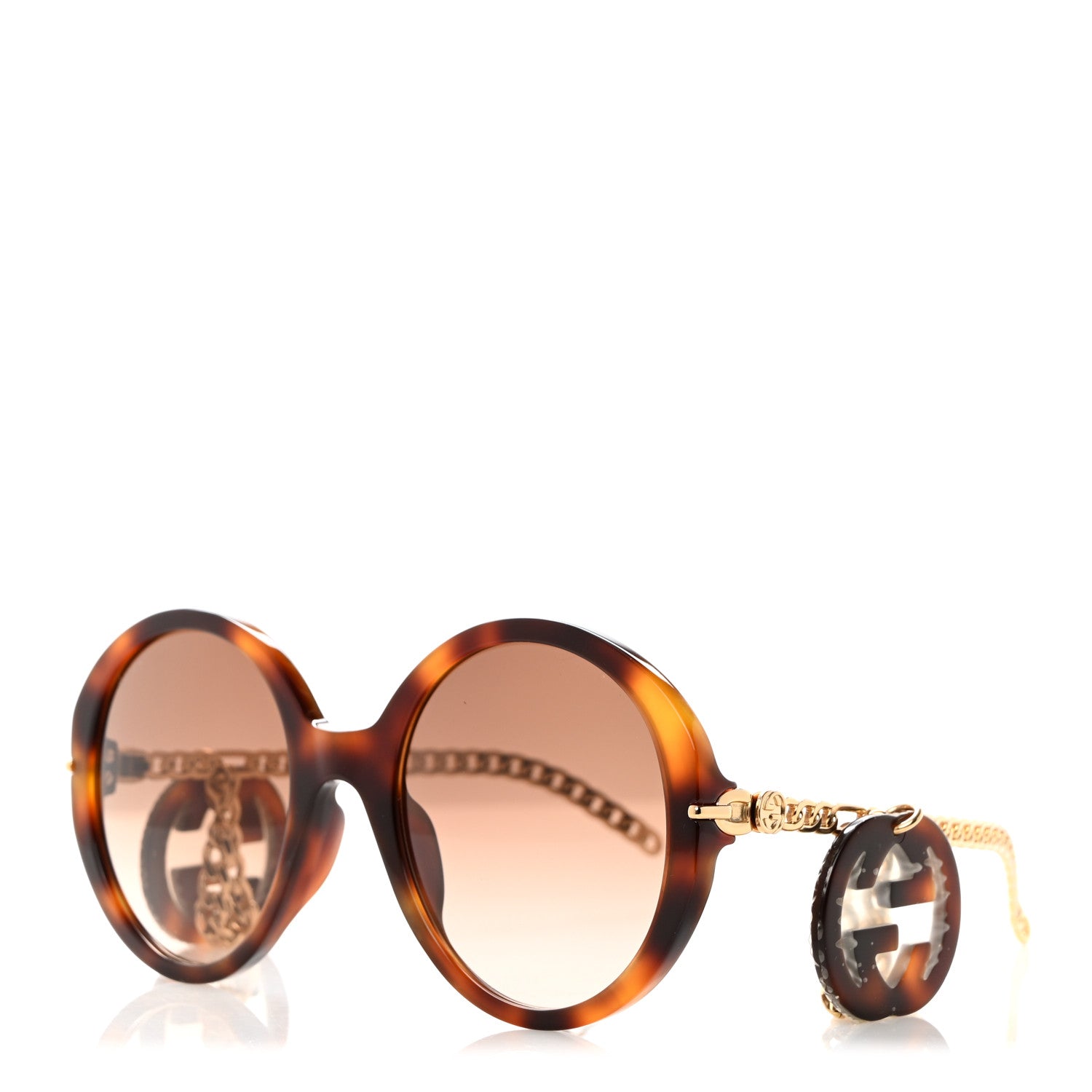 Gucci Acetate Detachable Charm Oversized Frame Round Sunglasses GG0726S Havana 1 of 8