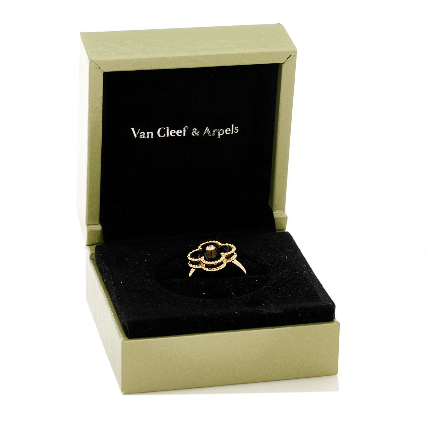 Van Cleef & Arpels 18K Yellow Gold Black Onyx Diamond Vintage Alhambra Ring 51 5.75 5 of 5