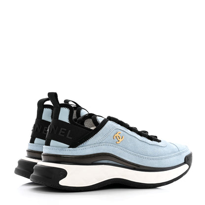 Chanel Suede Calfskin Nylon Grosgrain CC Sneakers 36 Light Blue 5 of 11