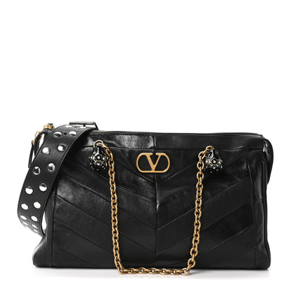 Valentino Garavani Shiny Nappa Crystal Chevron Patchwork Medium Panthea Bag Black 1 of 9