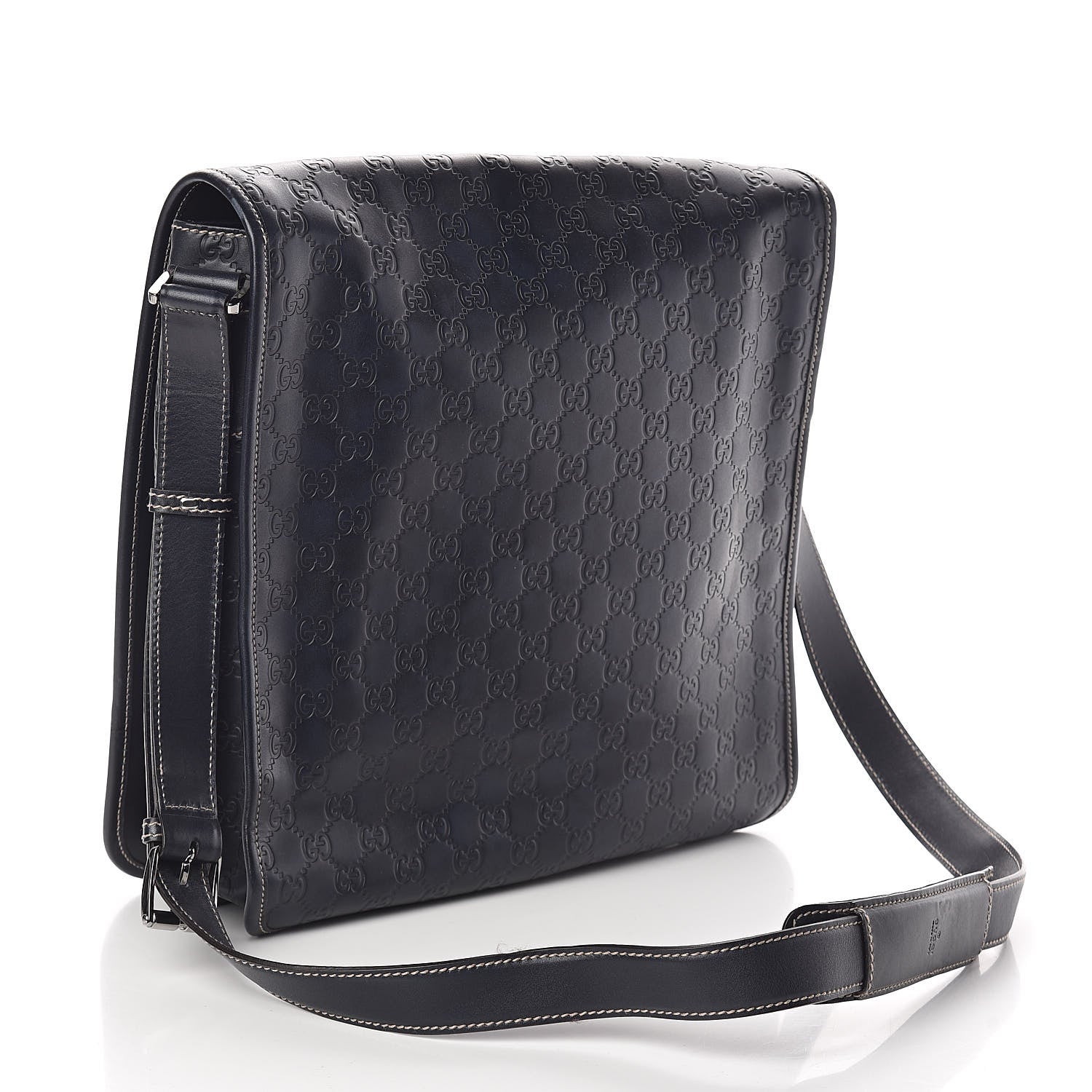 Gucci Guccissima Large Flap Messenger Bag Navy 3 of 9