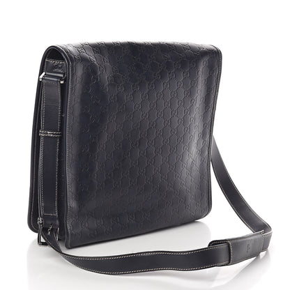 Gucci Guccissima Large Flap Messenger Bag Navy 3 of 9