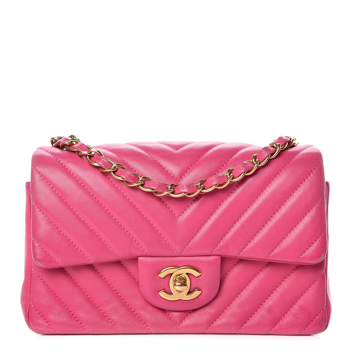 Lambskin Chevron Quilted Mini Rectangular Flap Fuchsia