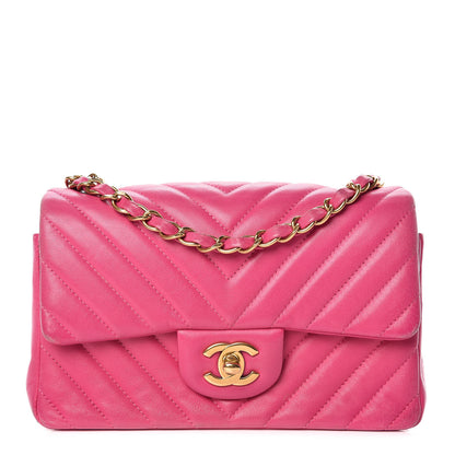 Chanel Lambskin Chevron Quilted Mini Rectangular Flap Fuchsia 1 of 19