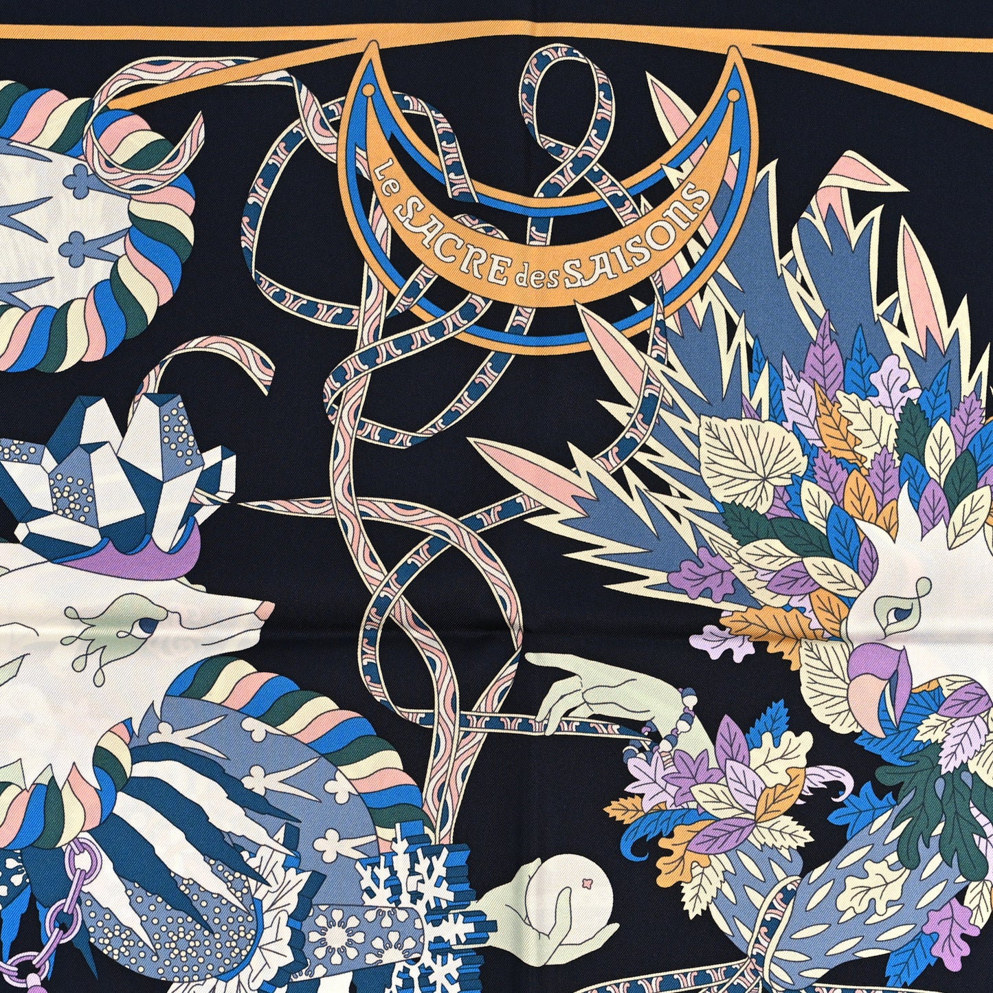 Silk Le Sacre Des Saisons Scarf 90 Bleu Noir Ciel Rose
