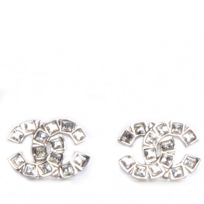 Chanel Crystal CC Pierced Earrings Silver 1 of 4