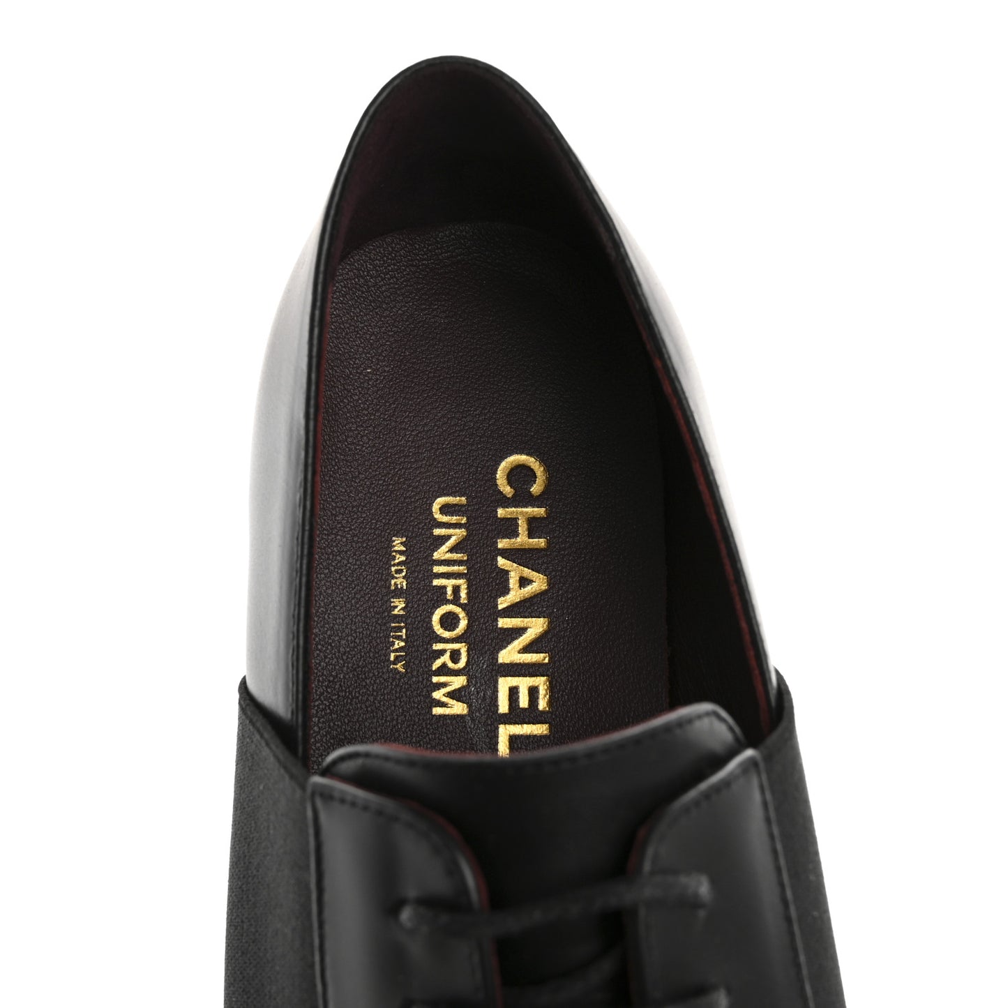 Calfskin Elastic Lace Up Cap Toe CC Loafers 37.5 Black