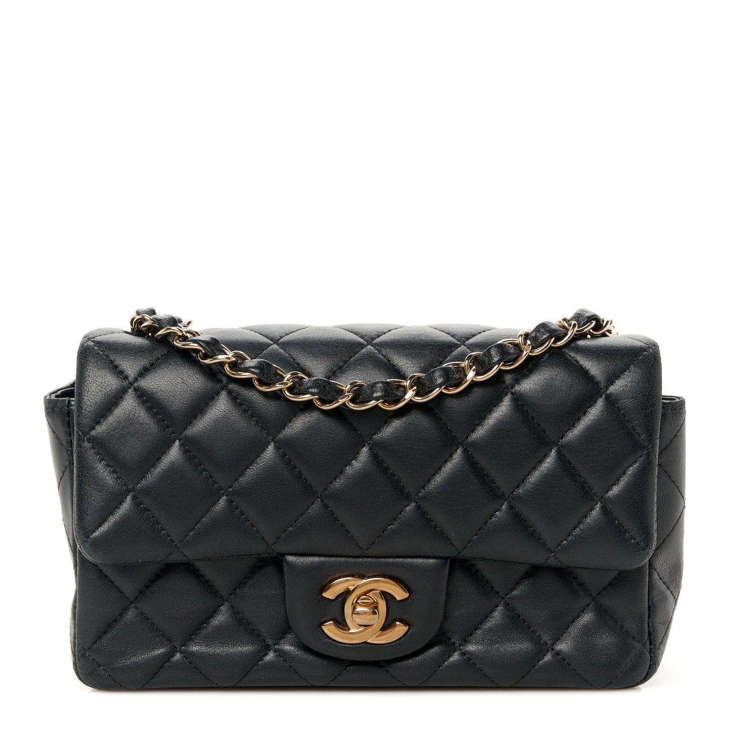 Lambskin Quilted Mini Rectangular Flap Black