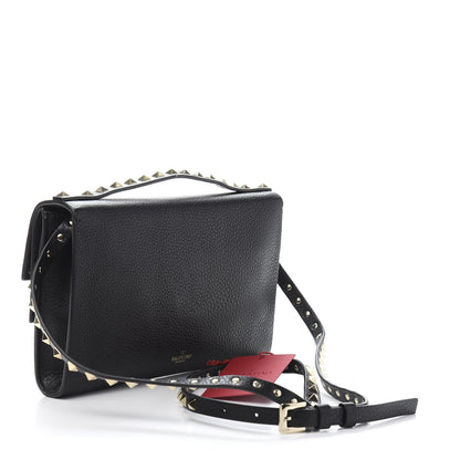 Valentino Garavani Grainy Calfskin Rockstud Double Flap Crossbody Bag Black 3 of 13