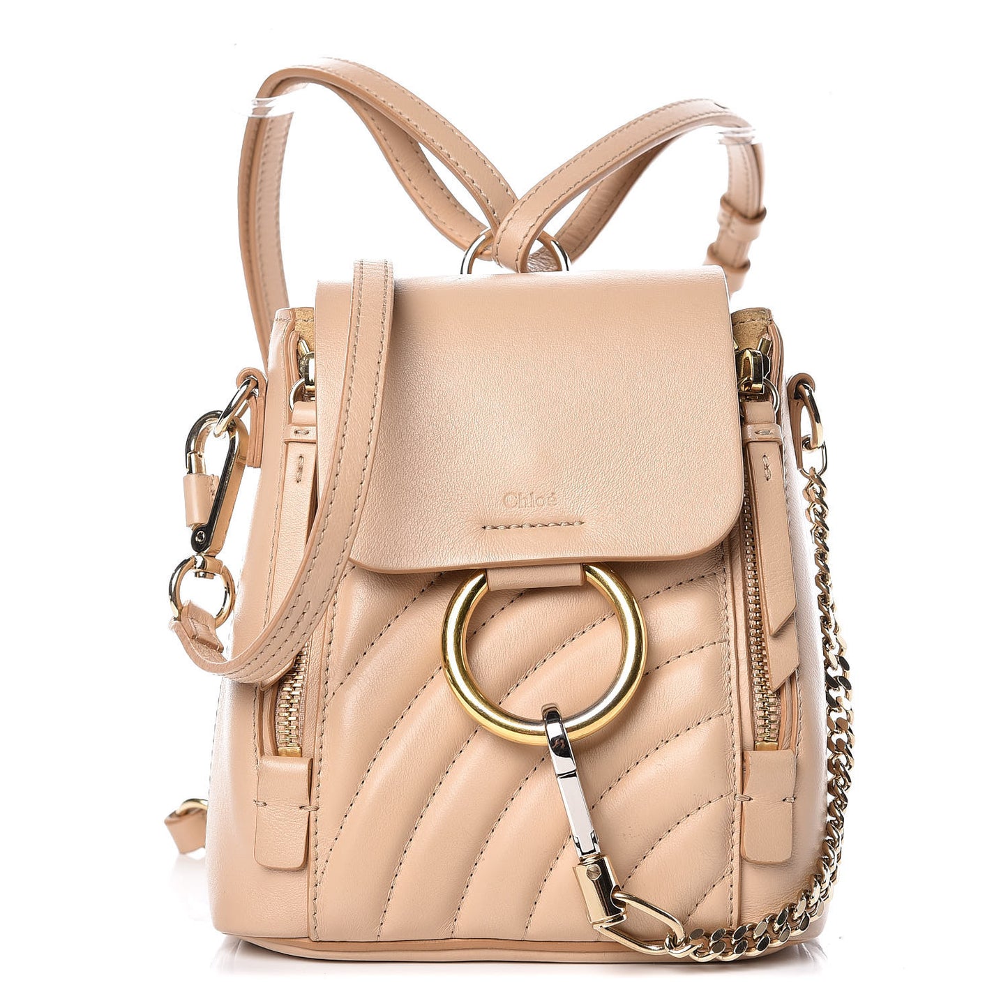 Calfskin Quilted Mini Faye Backpack Pearl Beige
