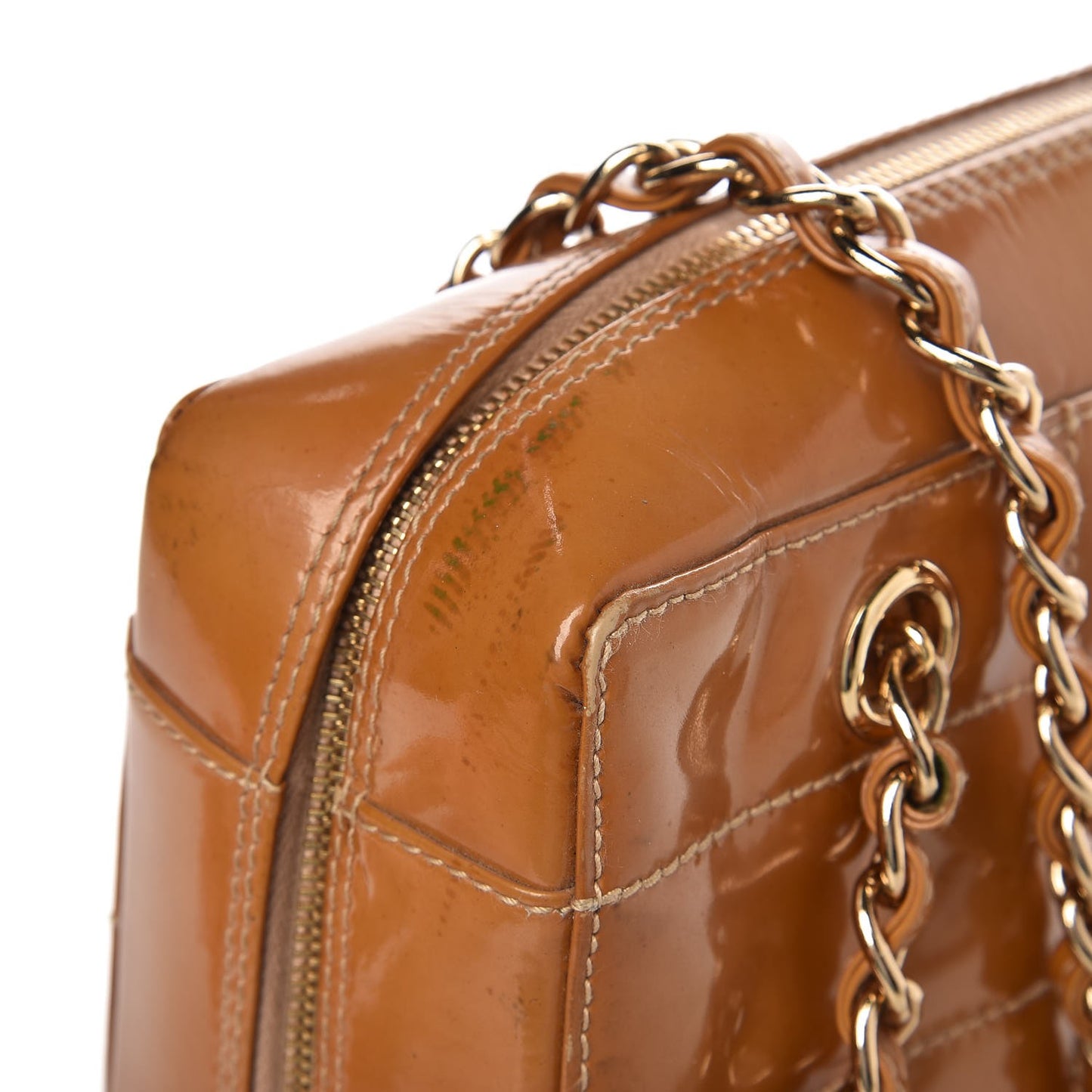 Patent Square Stitch Shoulder Bag Beige