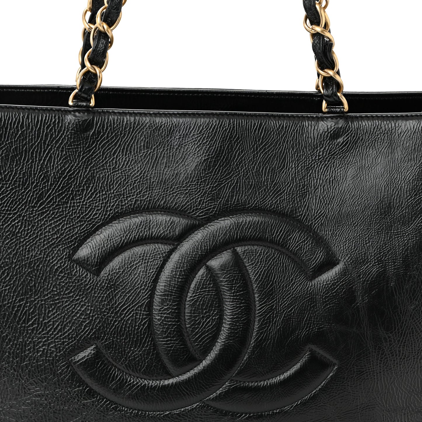 Shiny Aged Calfskin Shopping Bag Black