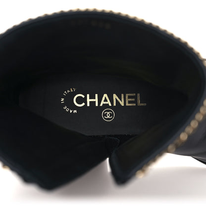 Chanel Lambskin Grosgrain Cap Toe Chain Short Boots 37 Black 7 of 8