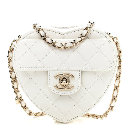 Chanel Lambskin Quilted CC In Love Heart Clutch With Chain White 1 of 11