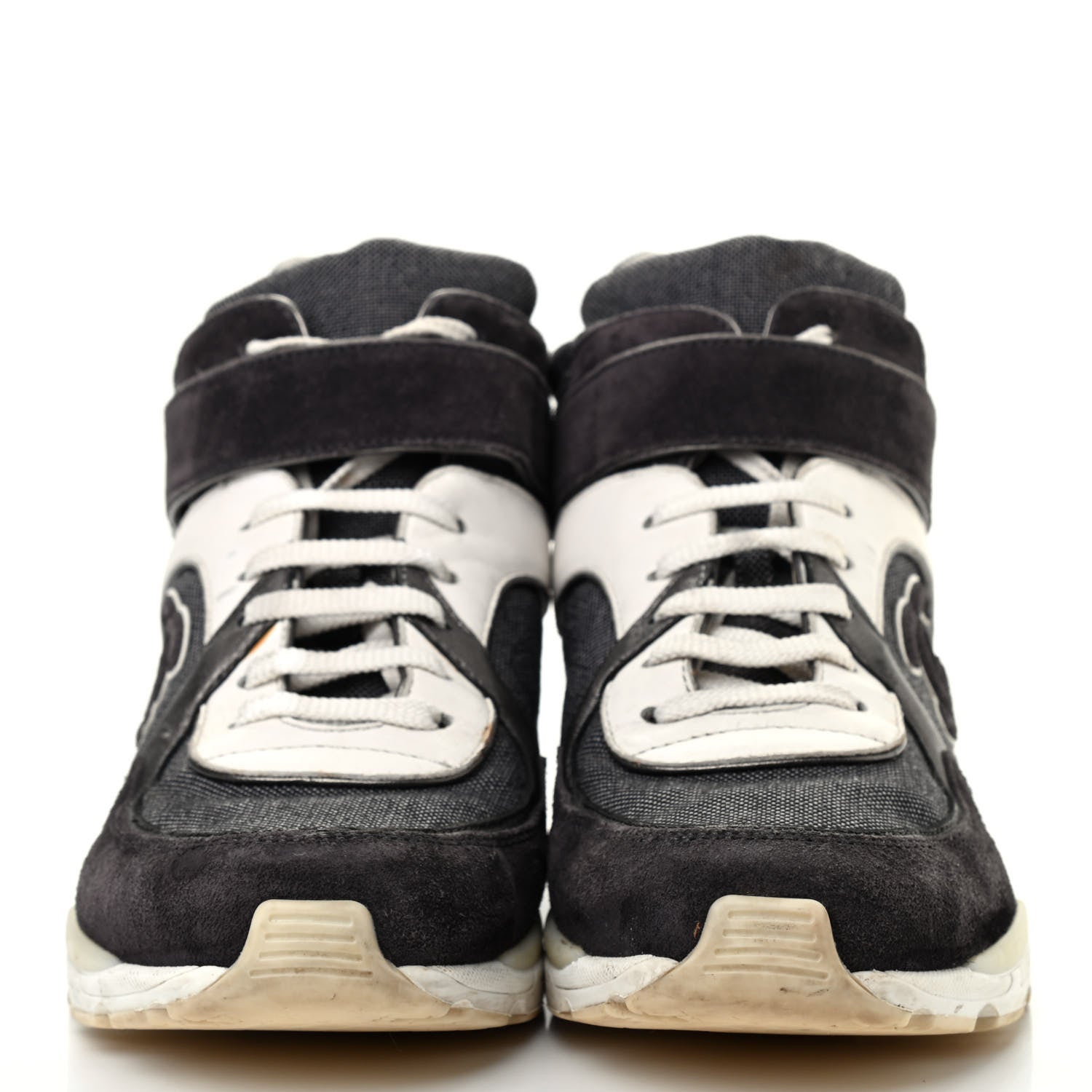 Chanel Canvas Goatskin CC High Top Sneakers 38 Black White 2 of 9