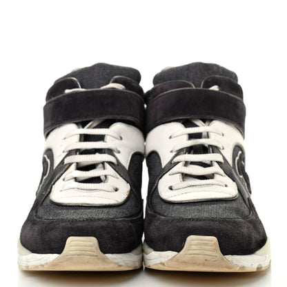 Chanel Canvas Goatskin CC High Top Sneakers 38 Black White 2 of 9