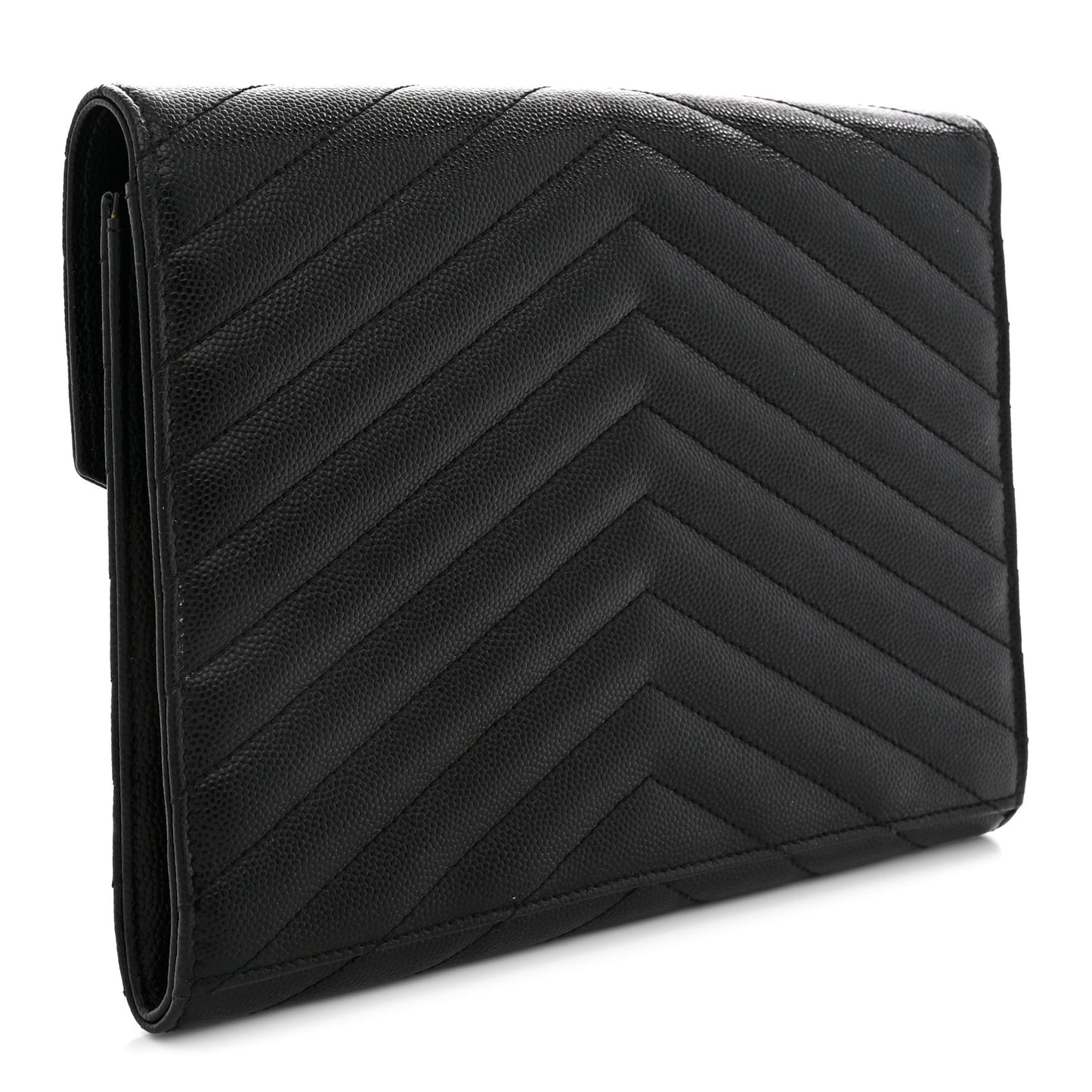 Grain De Poudre Matelasse Chevron Monogram Envelope Clutch Black