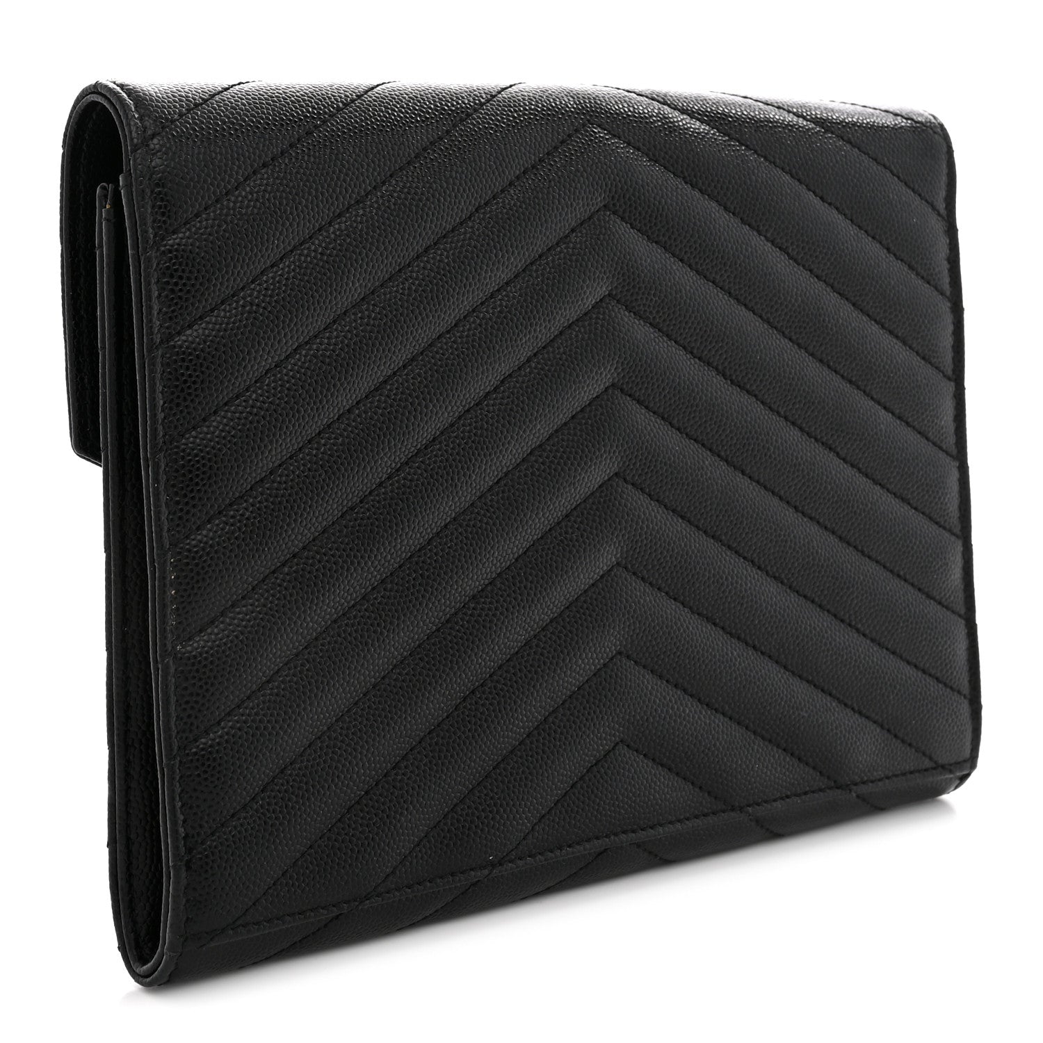 Saint Laurent Grain De Poudre Matelasse Chevron Monogram Envelope Clutch Black 3 of 8