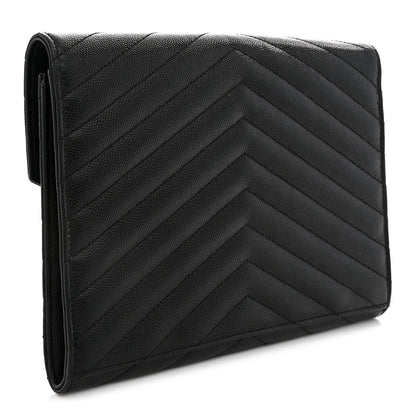Saint Laurent Grain De Poudre Matelasse Chevron Monogram Envelope Clutch Black 3 of 8