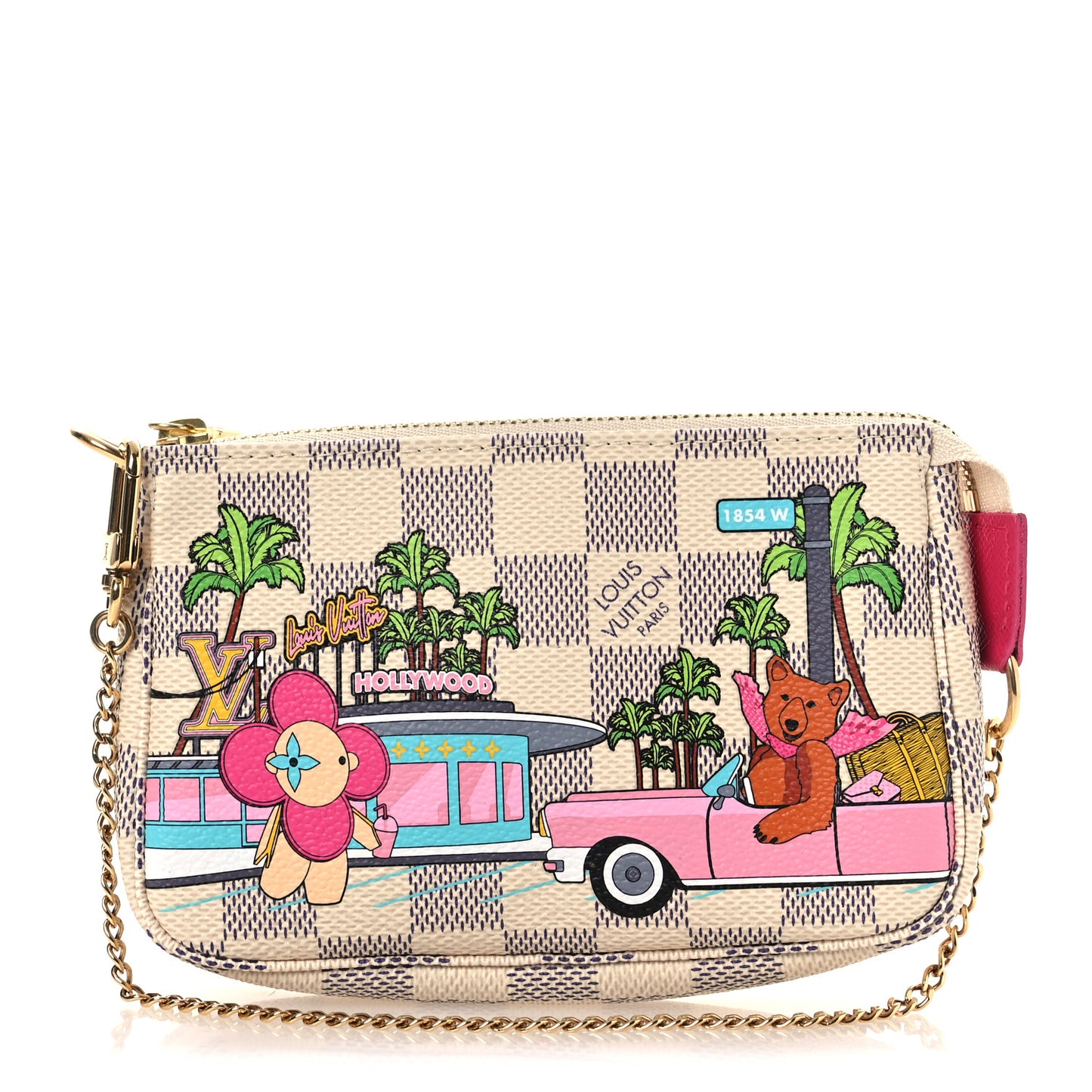 Damier Azur 2021 Christmas Animation Hollywood Mini Pochette Accessories Fuchsia Fuchsia