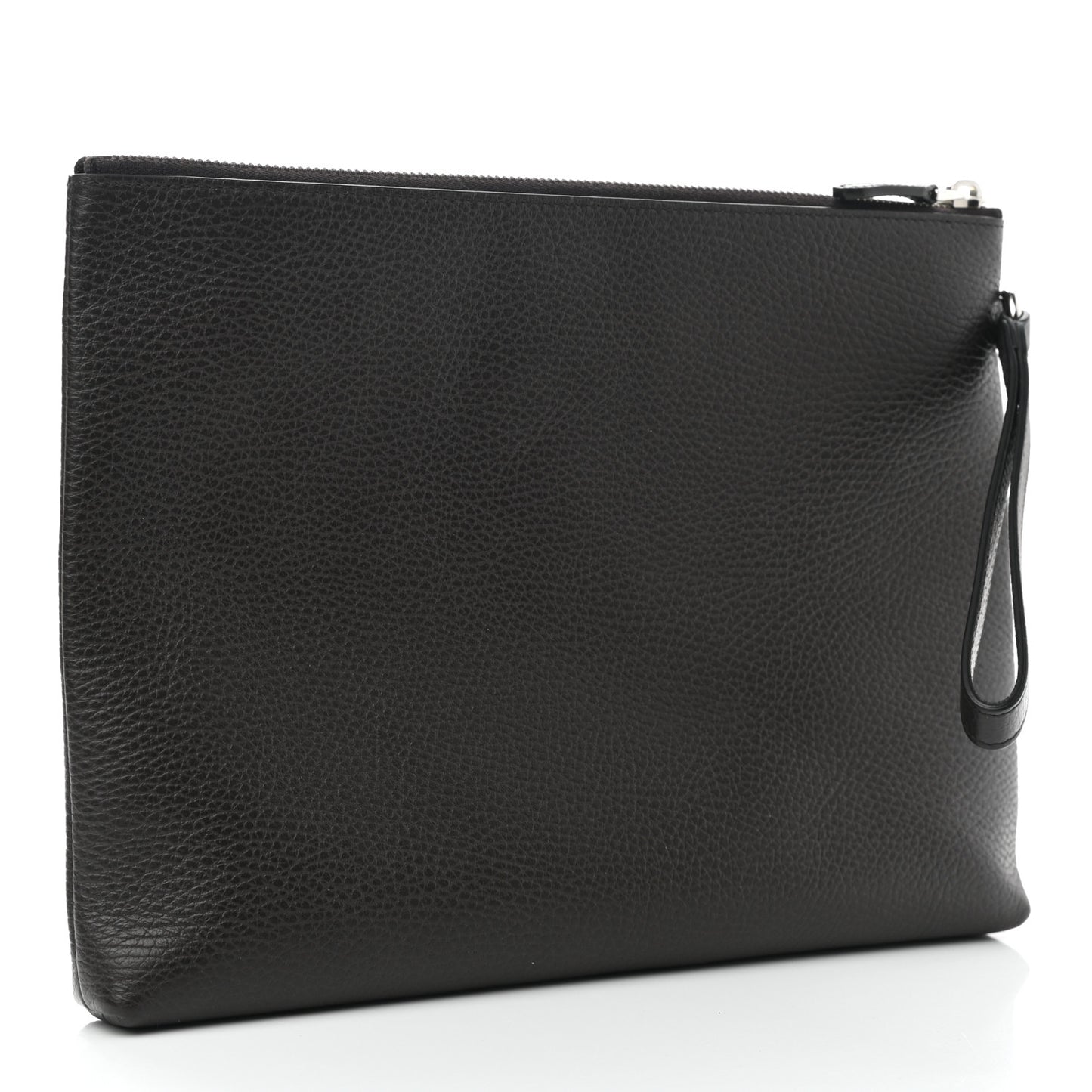 Grained Calfskin Zip Wristlet Pouch Brown