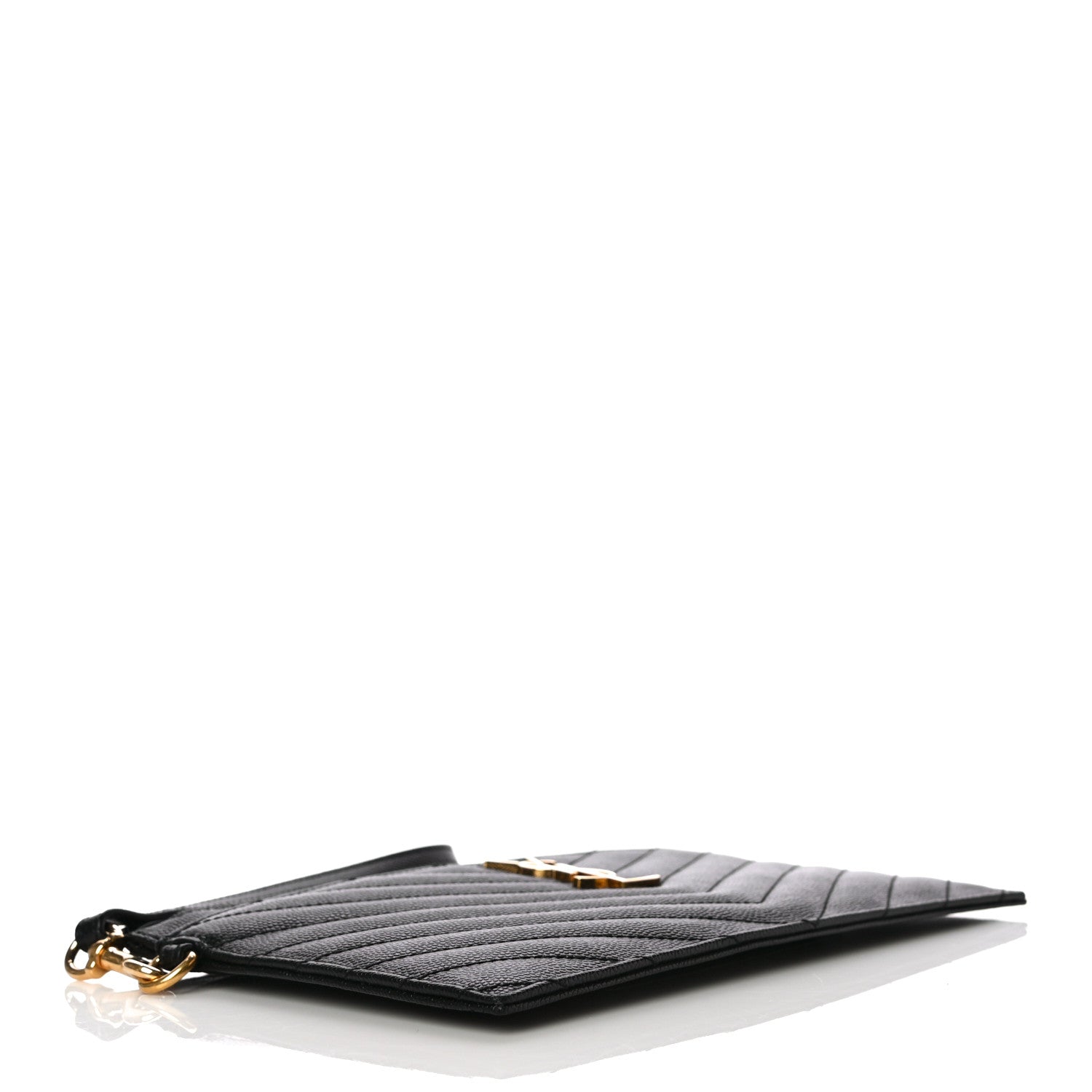 Saint Laurent Grain De Poudre Chevron Monogram Large Bill Pouch Black 4 of 10