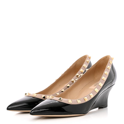 Valentino Garavani Patent Rockstud 70mm Wedges 38 Black Poudre 3 of 27