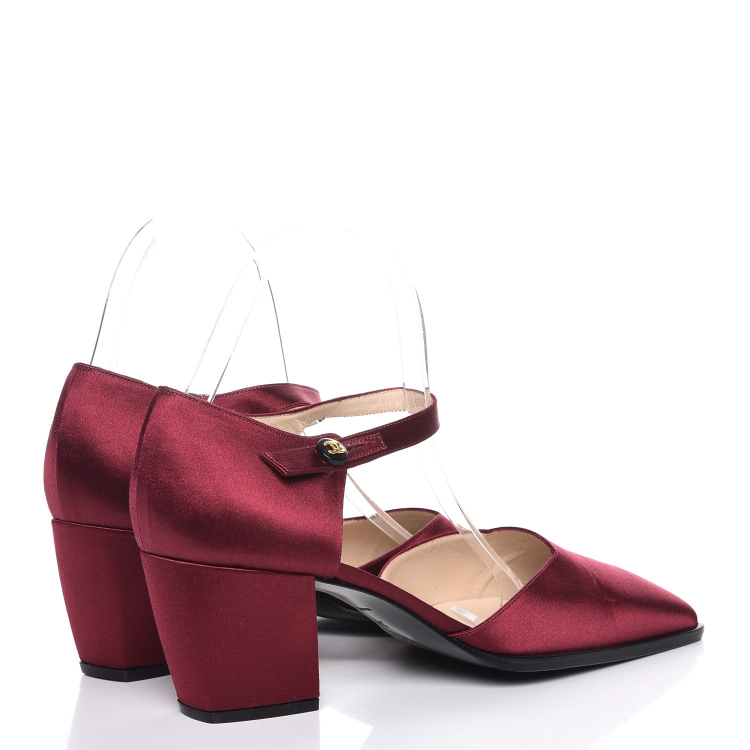 Chanel Satin Mary Jane Pumps 38.5 Bordeaux 4 of 10