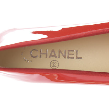 Chanel Patent Calfskin CC Cap Toe Ballerina Flats 37.5 Red 6 of 8
