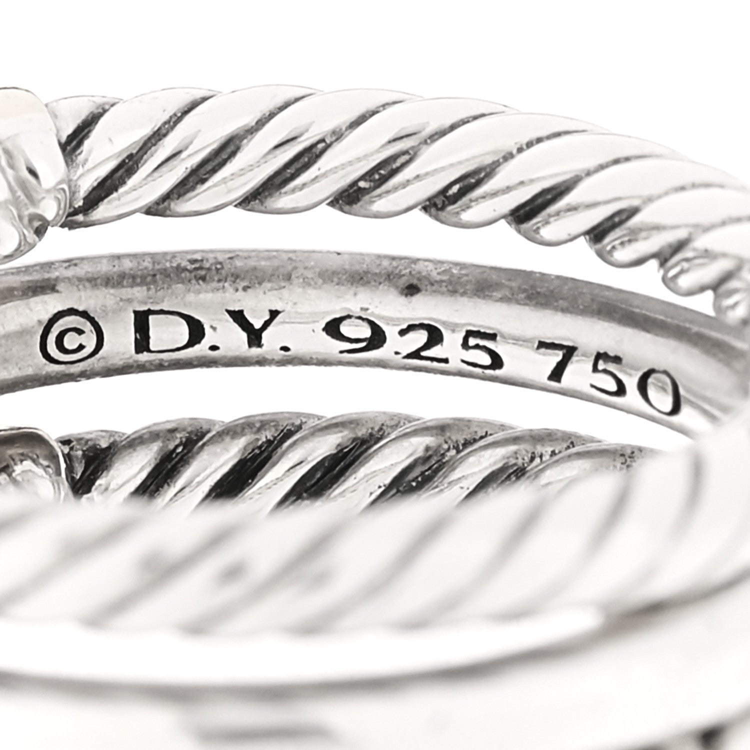 David Yurman Sterling Silver 18K Yellow Gold Diamond Petite Helena Wrap Three Row Ring 54 7 4 of 4