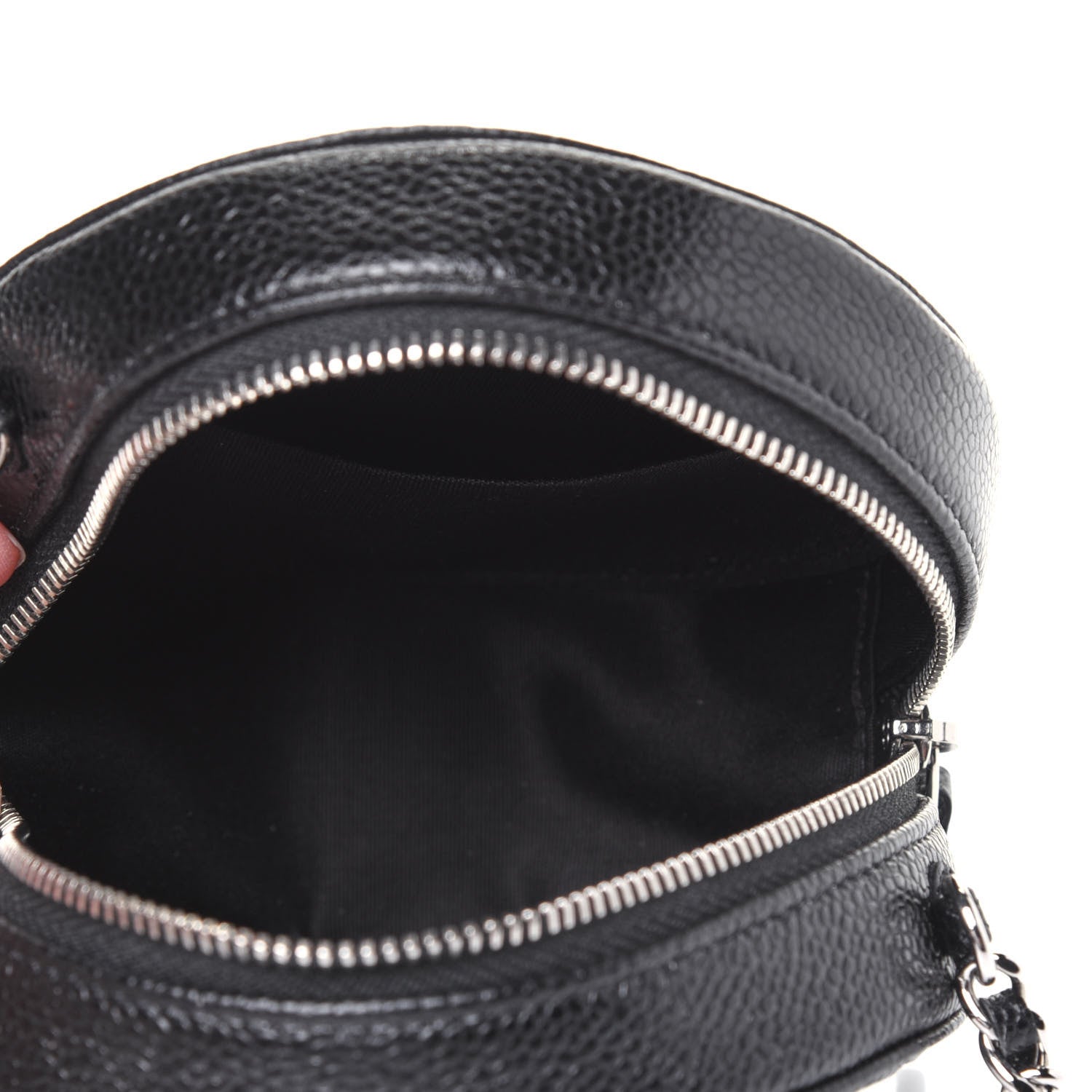 Chanel Caviar Camellia Embossed Round Clutch With Chain Black 5 of 13
