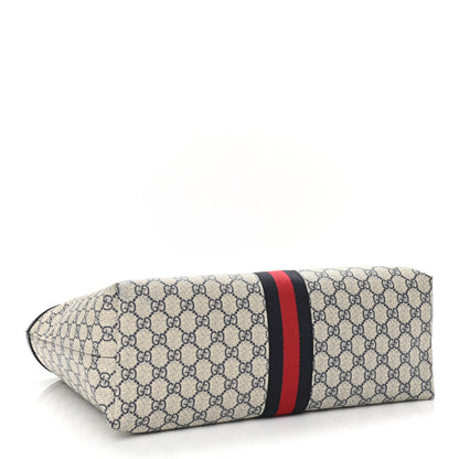 Gucci GG Supreme Monogram Textured Calfskin Web Medium Ophidia Shopping Tote Beige Blue 4 of 10