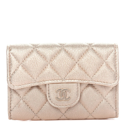 Chanel Metallic Lambskin Quilted Flap Card Holder Wallet Gold 1 of 9