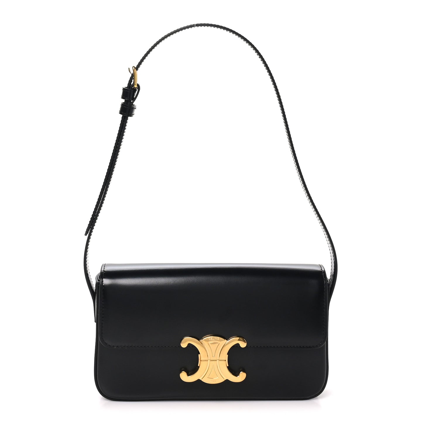Shiny Calfskin Triomphe Shoulder Bag Black
