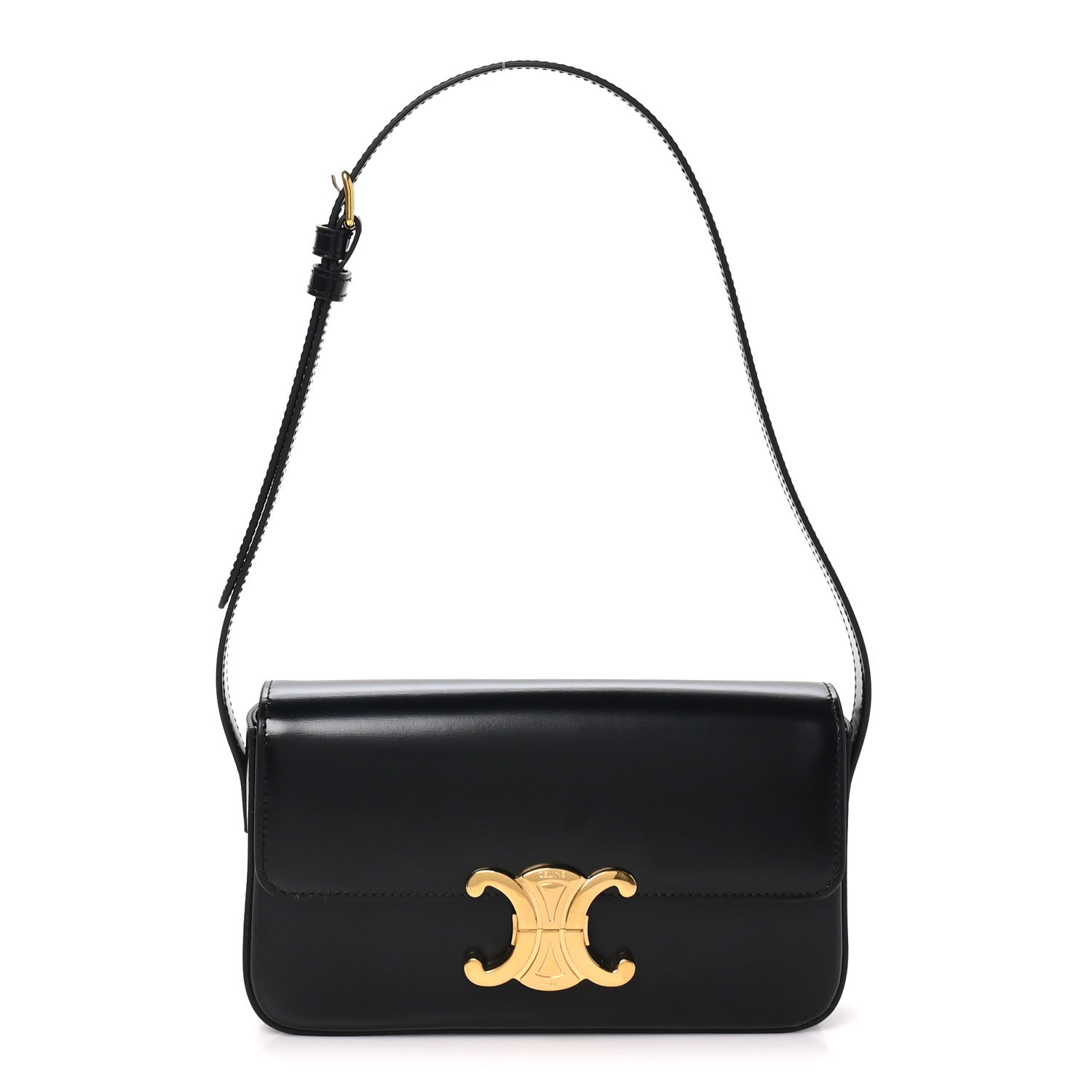 Celine Shiny Calfskin Triomphe Shoulder Bag Black 1 of 9