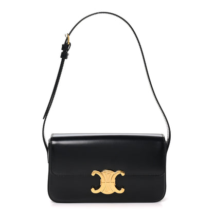 Celine Shiny Calfskin Triomphe Shoulder Bag Black 1 of 9