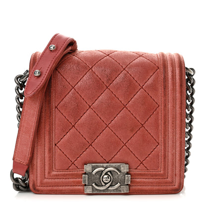 Chanel Iridescent Calfskin Quilted Small Gentle Square Boy Flap Red 1 of 18