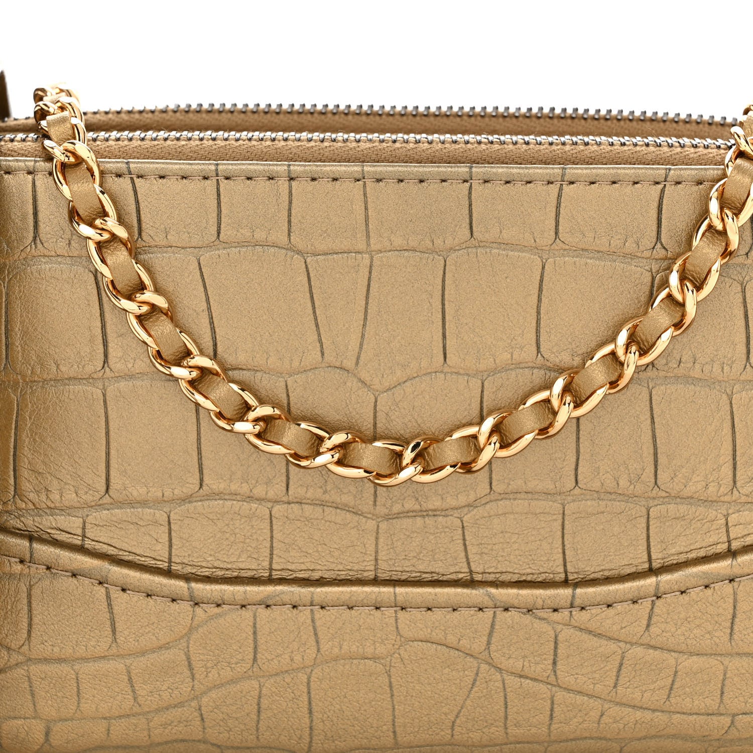Chanel Metallic Calfskin Crocodile Embossed Small Gabrielle Clutch With Chain Gold 9 of 11