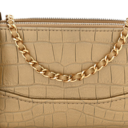 Chanel Metallic Calfskin Crocodile Embossed Small Gabrielle Clutch With Chain Gold 9 of 11