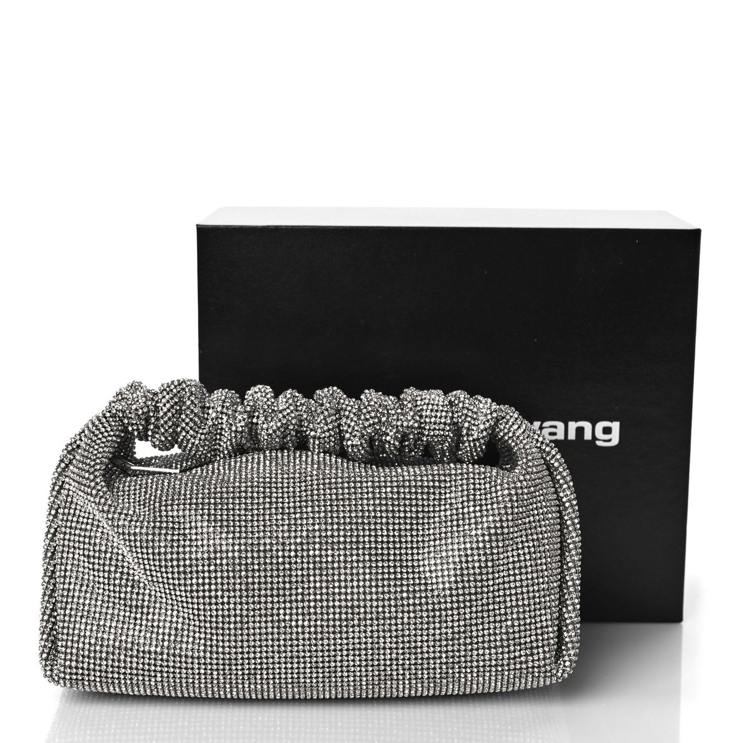 Mesh Crystal Rhinestone Mini Scrunchie Clutch Black Silver