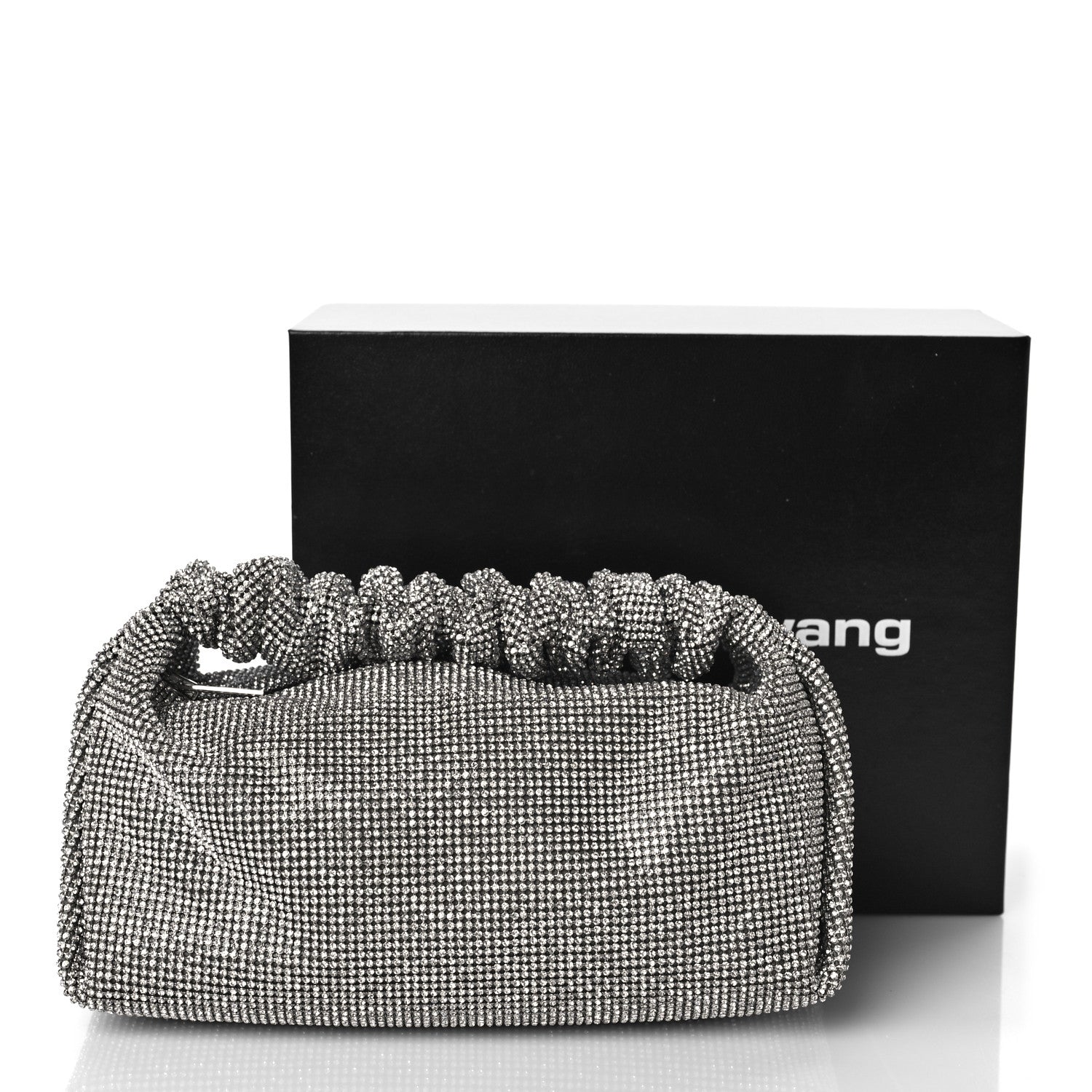Alexander Wang Mesh Crystal Rhinestone Mini Scrunchie Clutch Black Silver 9 of 9