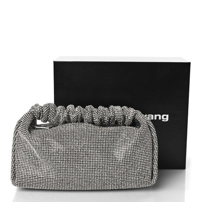 Alexander Wang Mesh Crystal Rhinestone Mini Scrunchie Clutch Black Silver 9 of 9